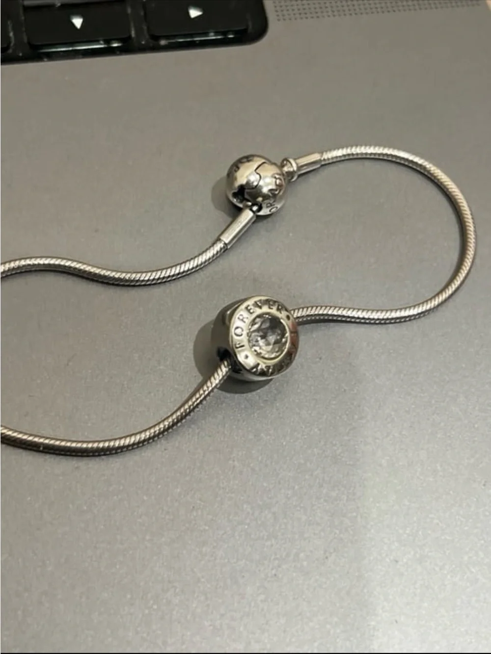 Pandora Silver 'Family Forever' Charm with Clear Stone